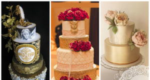 15+ Gorgeous Gold Wedding Cakes with Floral Details