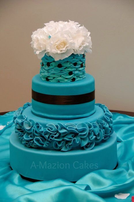 Blue Cake with White Flowers