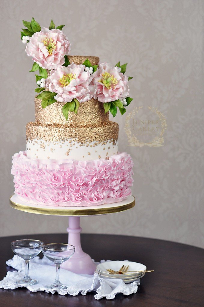 Pretty Peony Ruffle Cake by Juniper Cakery