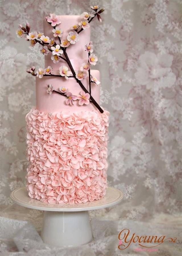 Vintage Cake with Cherry Branch