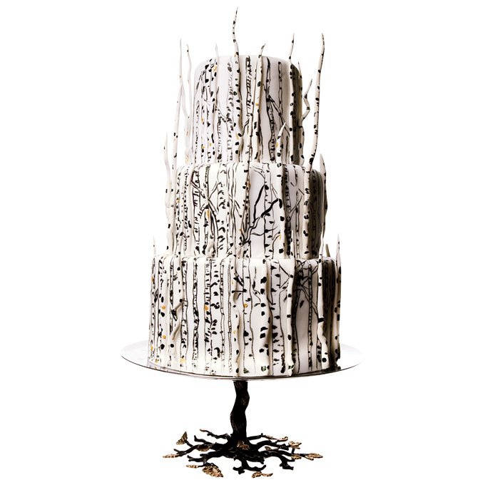 Fondant Wedding Cake With White Chocolate Branches