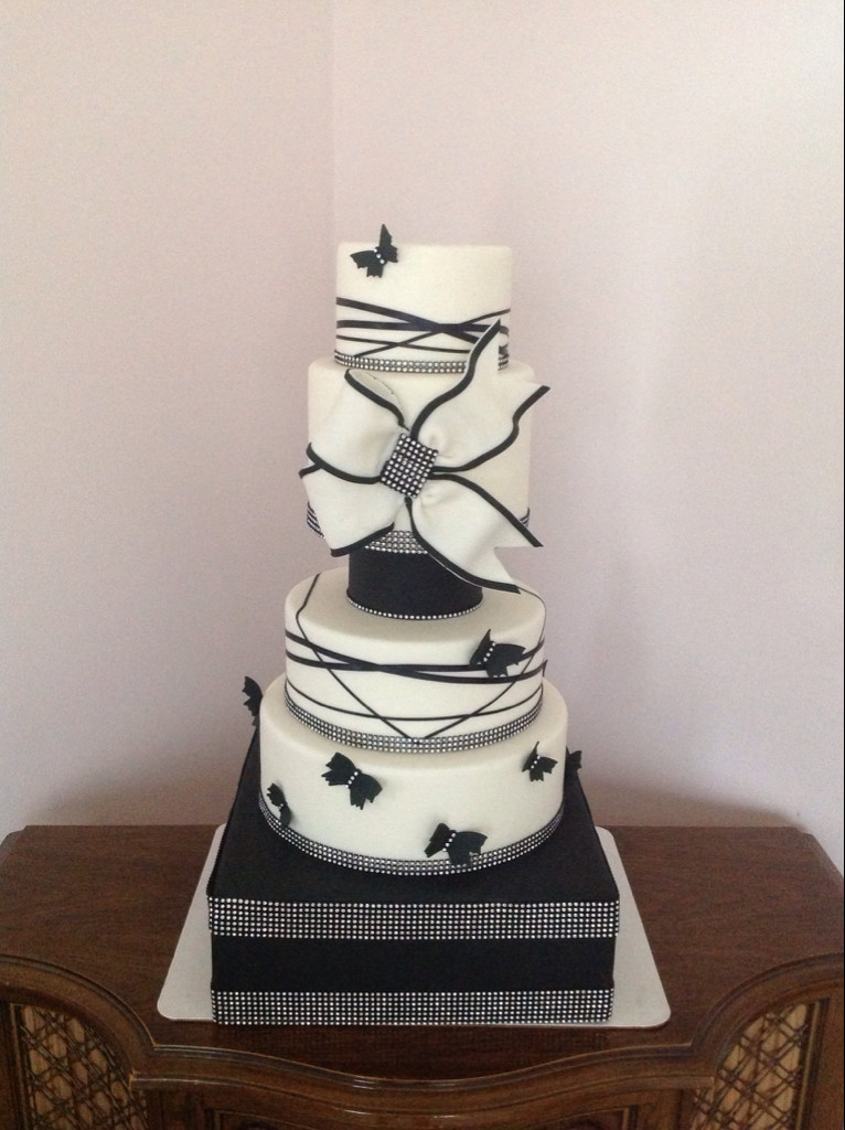 Black And White Bling Wedding Cake