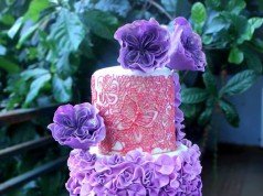 Lavender Ruffled Wedding Cake