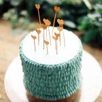Turquoise Ruffles and Gold Heart Cake Toppers