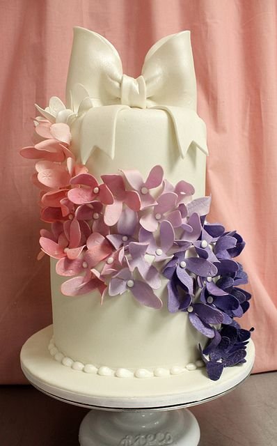 Colorful Flower Cascade Bow Cake Med