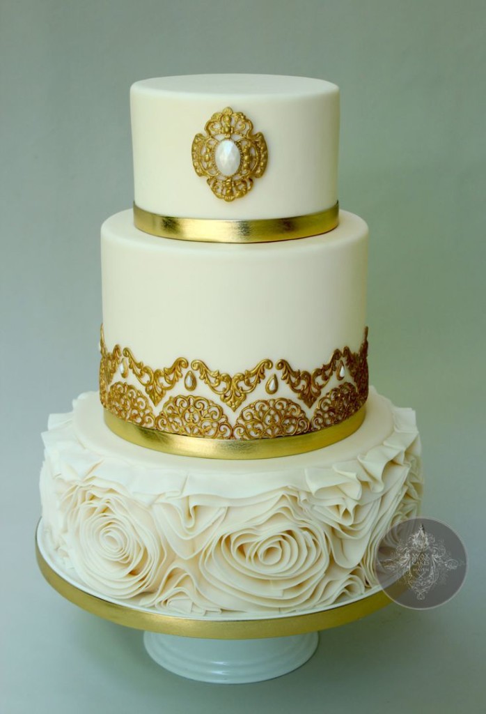 Gorgeous Gold and White Cake by Way Beyond Cakes