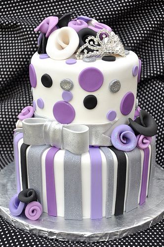 Purple, Silver, Black and White Cake