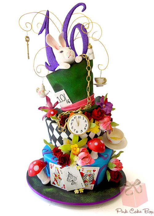 Alice in Wonderland Topsy Turvy Sweet 16 Cake