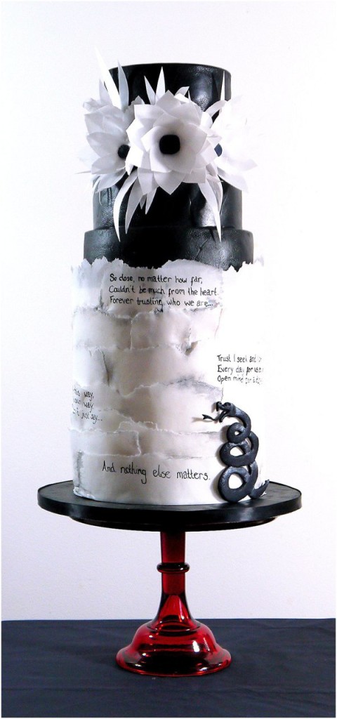 Black Leather with Ruffled White Wafer Paper Cake
