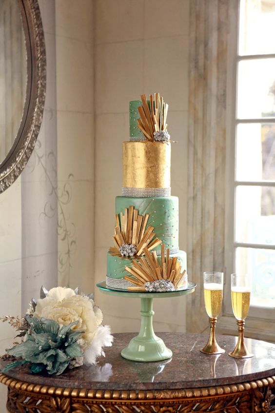 Gold and Teal Cake