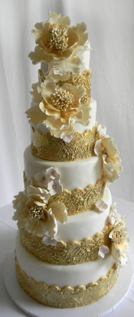Gold and White 6 Tier Cake by Bettie