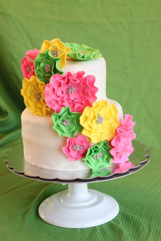 Pink, Green and Yellow Baby Shower Cake