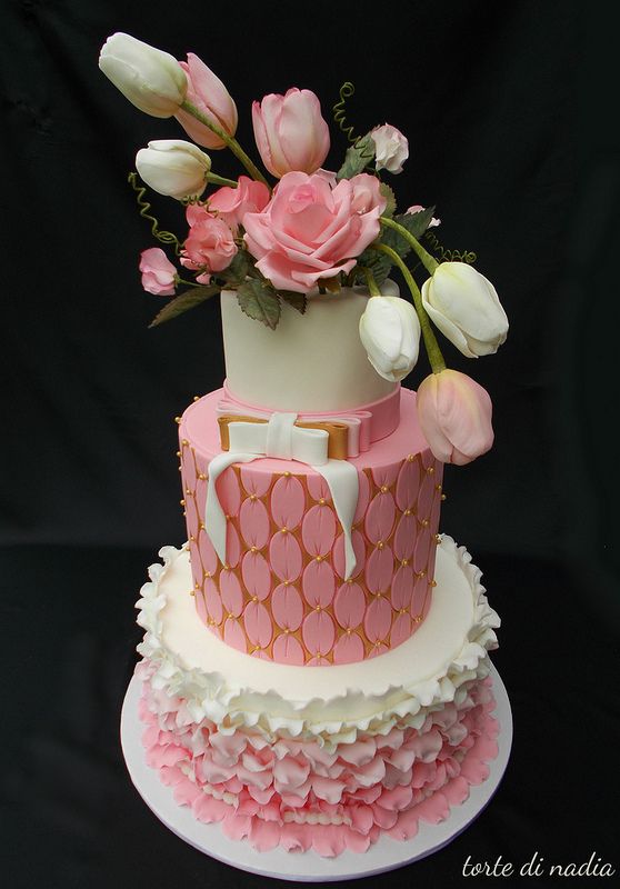 Pink and White Tulip Wedding Cake