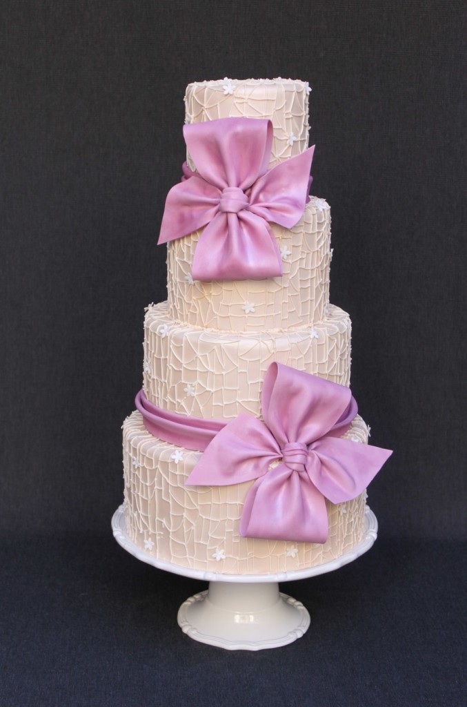 Spiderweb Lace And Light Plum Bows Cake