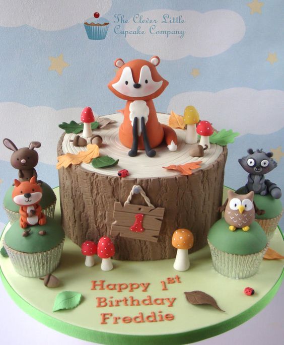 Woodland Themed 1st Birthday Cake - Cake by The Clever Little Cupcake Company