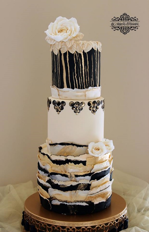 Black and White Wafer Paper Decoupage Cake