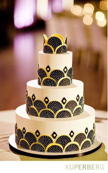 Black and Yellow Semi-Circles and Diamonds Cake
