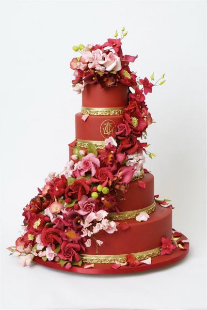 Flowers in Beautiful Red Cake