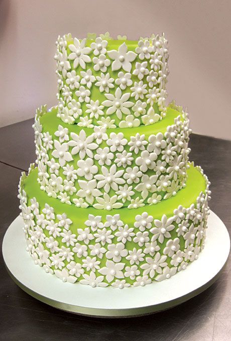 Green Cake with White Flowers