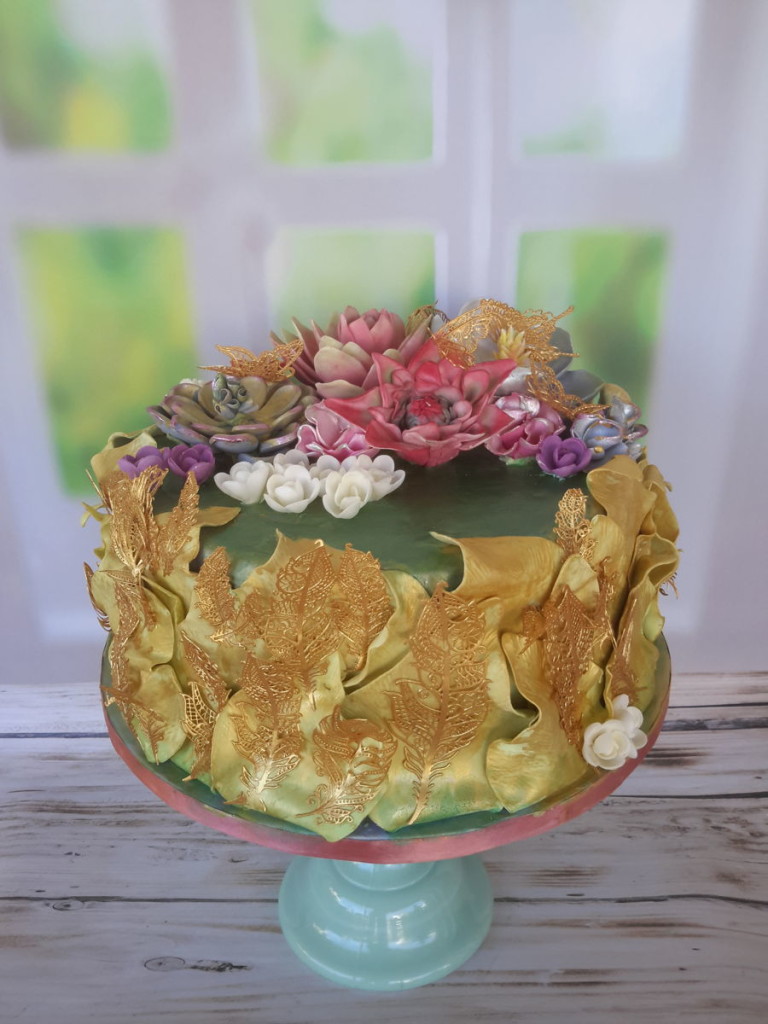 Gumpaste Flowers on a Fondant Chocolate Cake