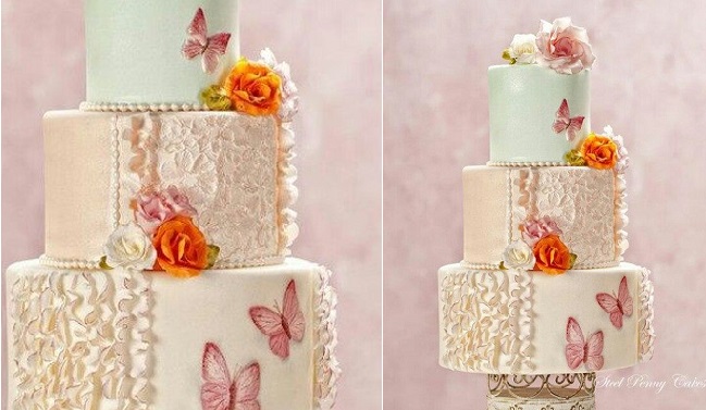 Vertical Fondant Frills Wedding Cake Design by Steel Penny Cake