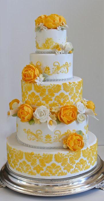 White and Yellow Tower Cake