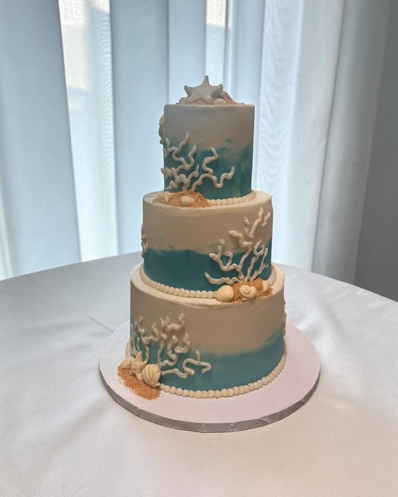 Beach Wedding Cake by The Velvet Whisk Bakery